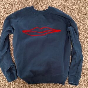 Clare V Flocked Surrealisme Lips navy/red XS